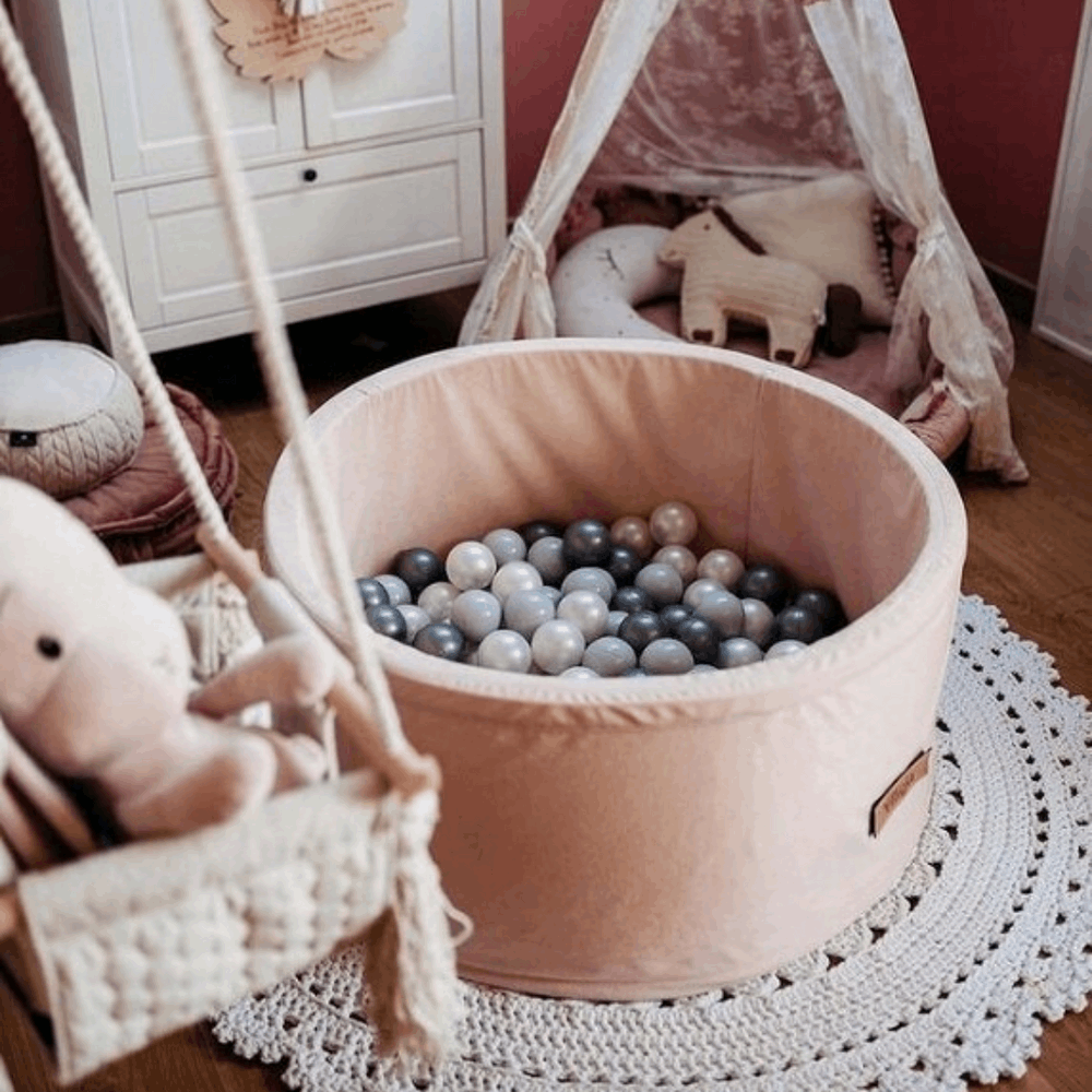 Personalizuota kamuoliukų baseino pudra rožinė + 200 kamuoliukų - MiniKampas