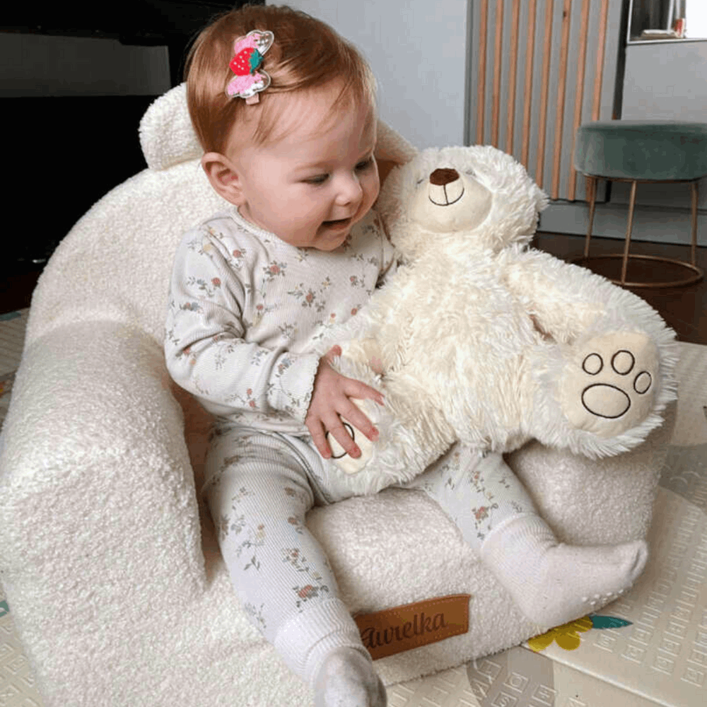 Personalizuotas vaikiškas putplasčio fotelis - šviesiai smėlio spalvos meškiukas - MiniKampas