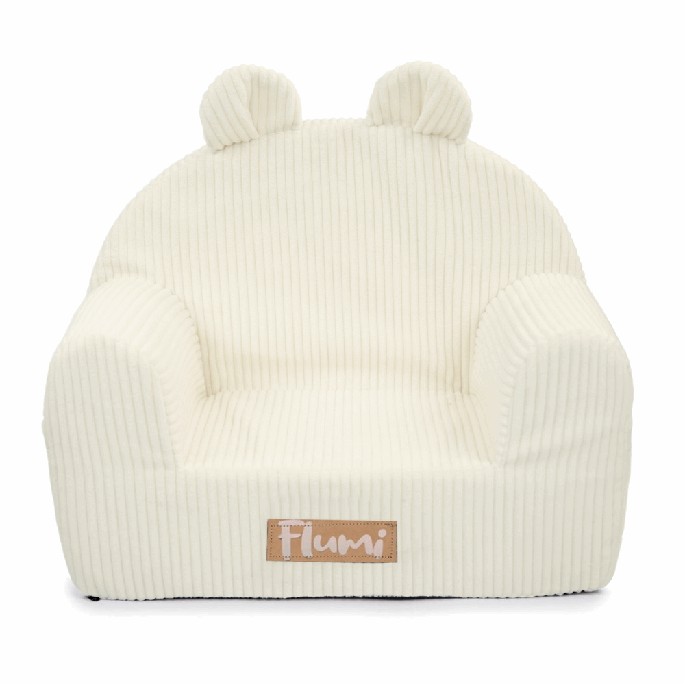 Personalizuotas vaikiškas putplasčio fotelis iš smėlio spalvos audinio, velveto - MiniKampas