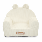 Personalizuotas vaikiškas putplasčio fotelis iš smėlio spalvos audinio, velveto - MiniKampas