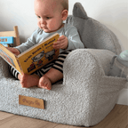 Personalizuotas putplasčio krėslas vaikams pilkas meškiukas - MiniKampas