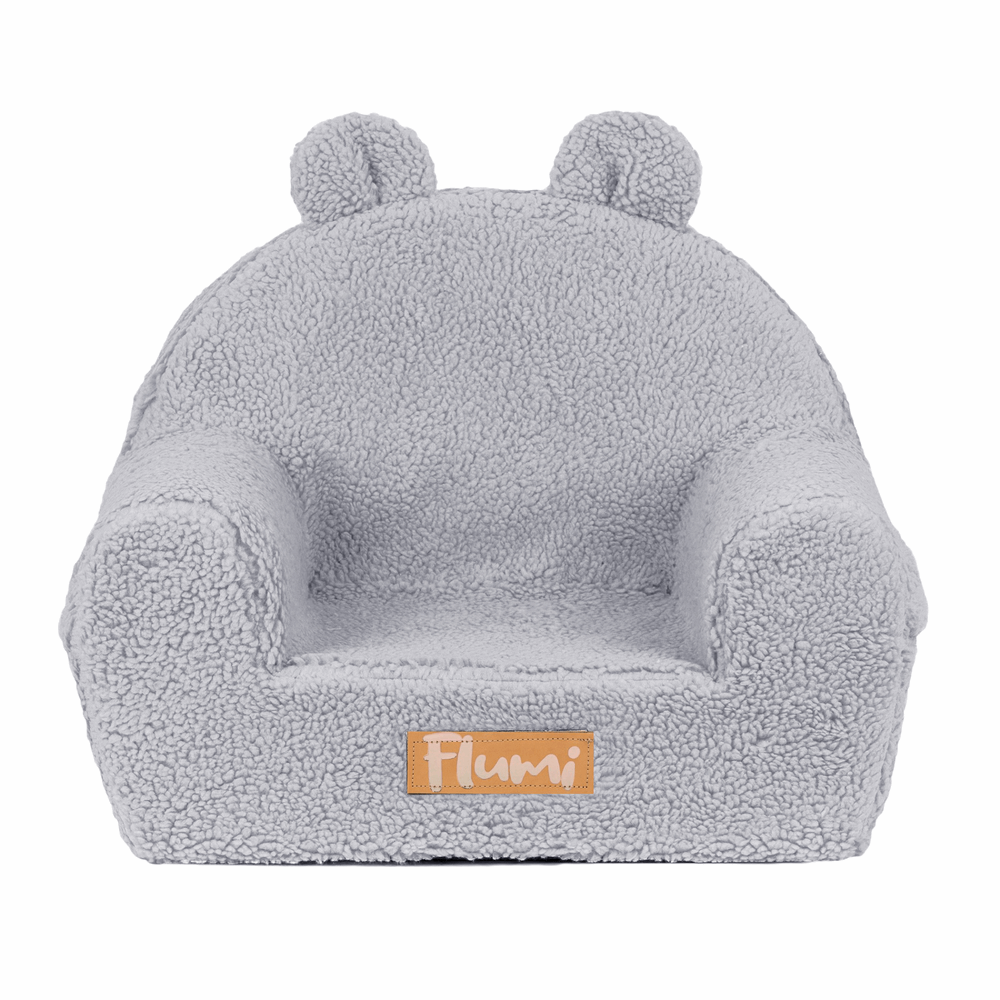 Personalizuotas putplasčio krėslas vaikams pilkas meškiukas - MiniKampas