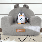 Personalizuotas putplasčio krėslas vaikams pilkas meškiukas - MiniKampas