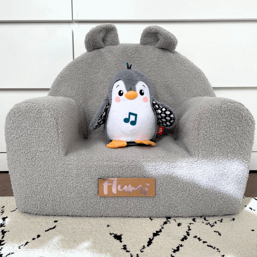 Personalizuotas putplasčio krėslas vaikams pilkas meškiukas - MiniKampas