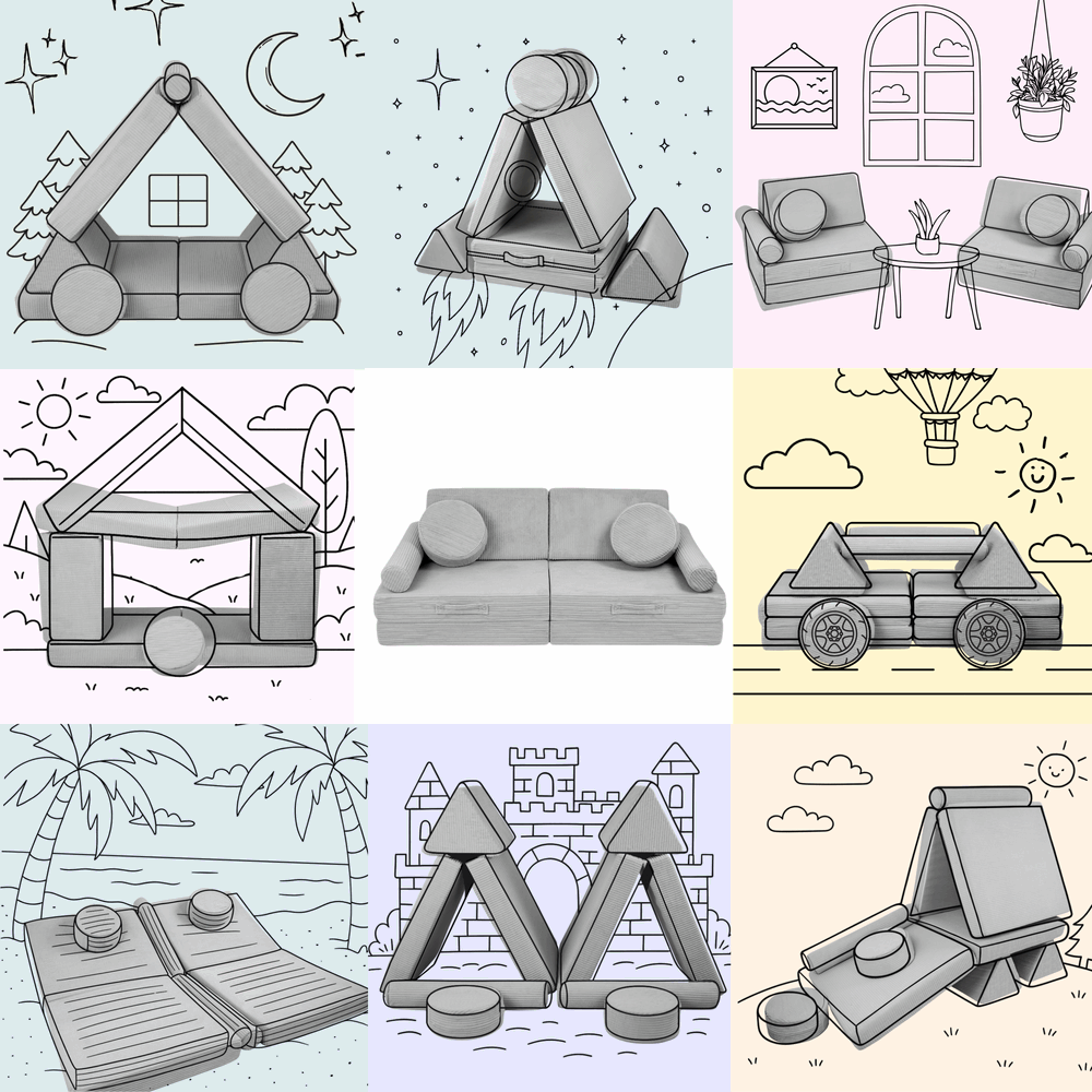 Personalizuota vaikiška sulankstoma sofa - smėlio spalvos - MiniKampas