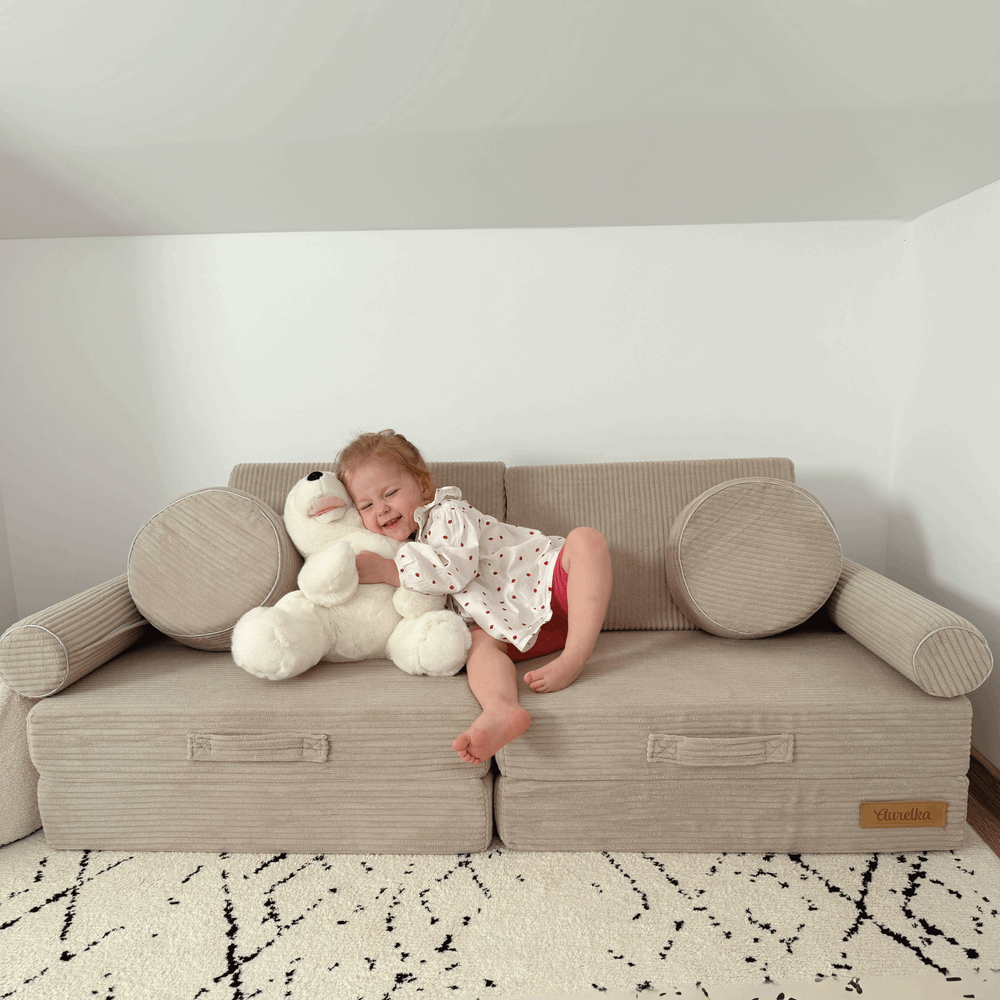 Personalizuota vaikiška sulankstoma sofa - smėlio spalvos - MiniKampas