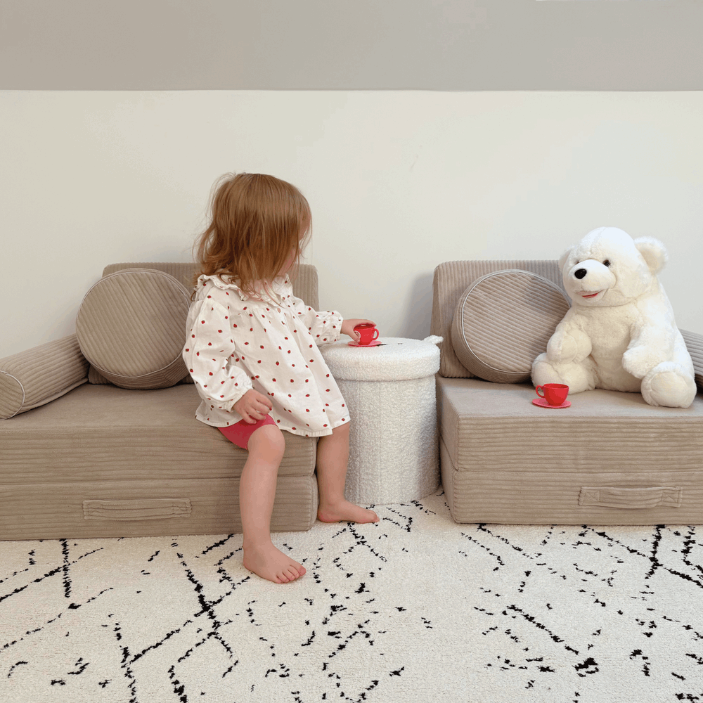 Personalizuota vaikiška sulankstoma sofa - smėlio spalvos - MiniKampas