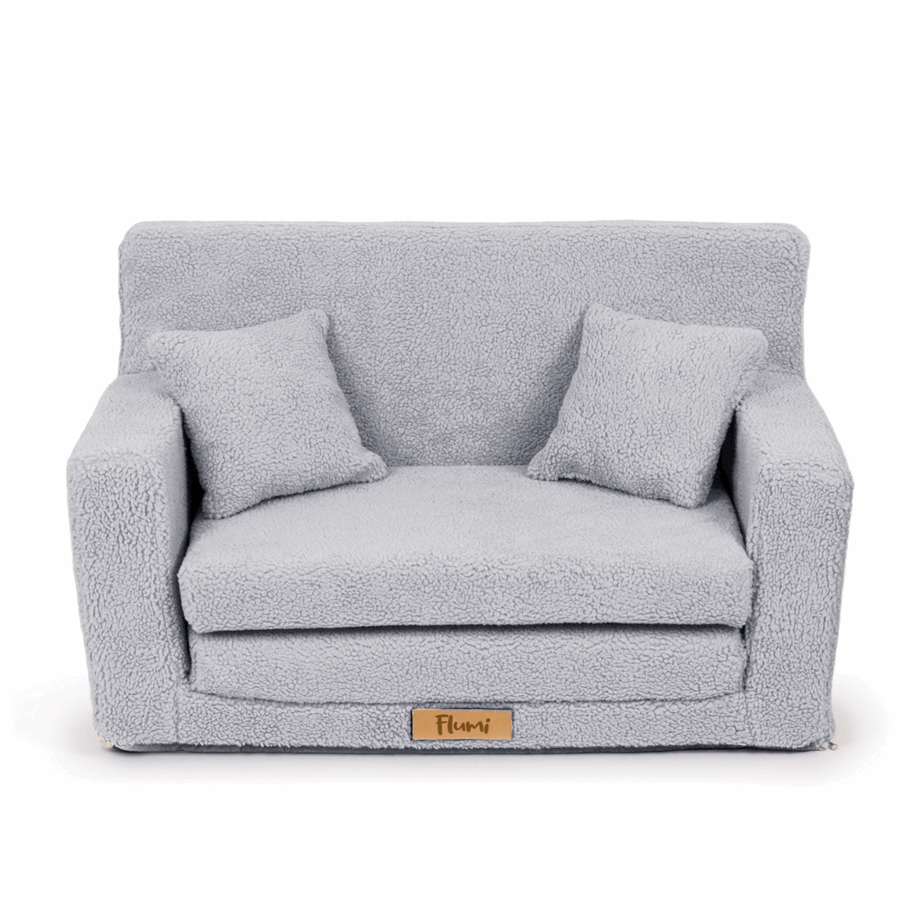 Personalizuota vaikiška sulankstoma sofa-lova meškiukas - pilka - MiniKampas