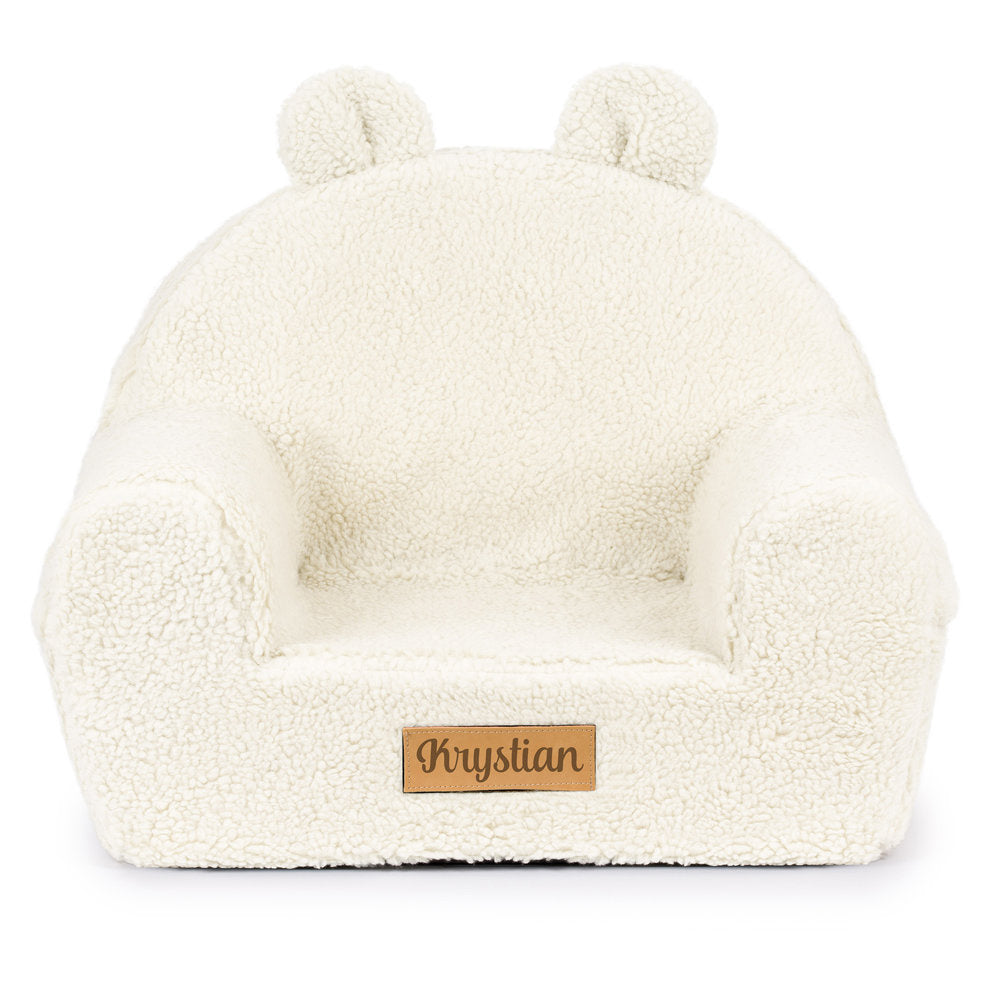 Personalizuotas vaikiškas putplasčio fotelis - šviesiai smėlio spalvos meškiukas - MiniKampas