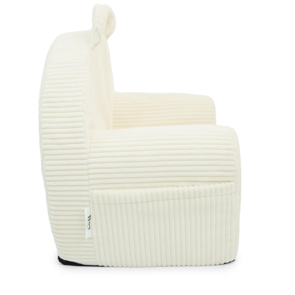 Personalizuotas vaikiškas putplasčio fotelis iš smėlio spalvos audinio, velveto - MiniKampas