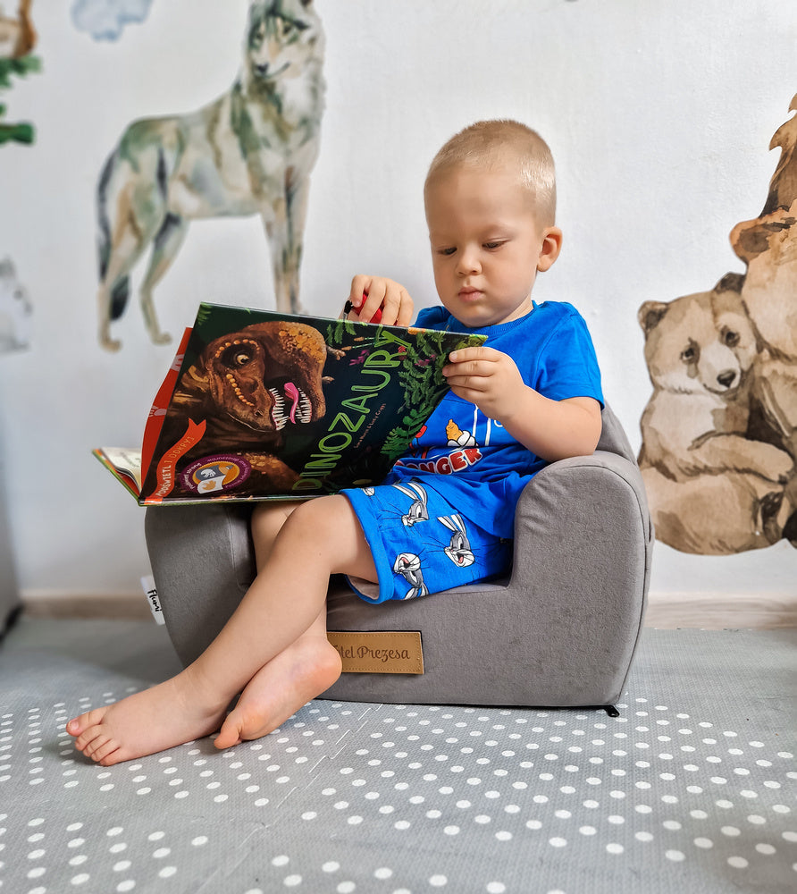 Personalizuotas putplasčio krėslas vaikams pilkas - MiniKampas