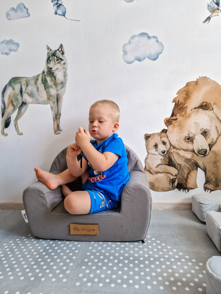 Personalizuotas putplasčio krėslas vaikams pilkas - MiniKampas