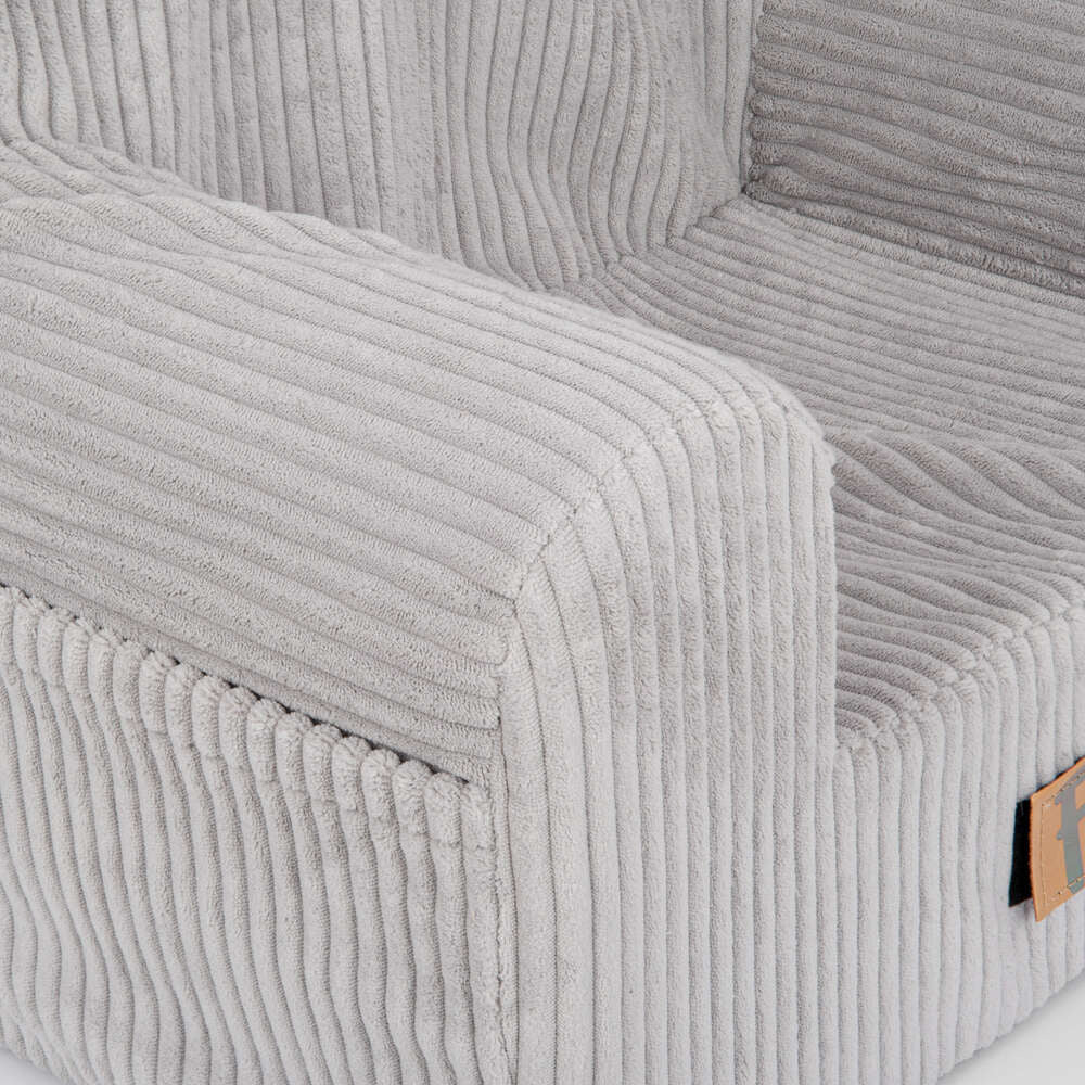 Personalizuotas vaikiškas putplasčio krėslas iš pilko audinio, velveto - MiniKampas