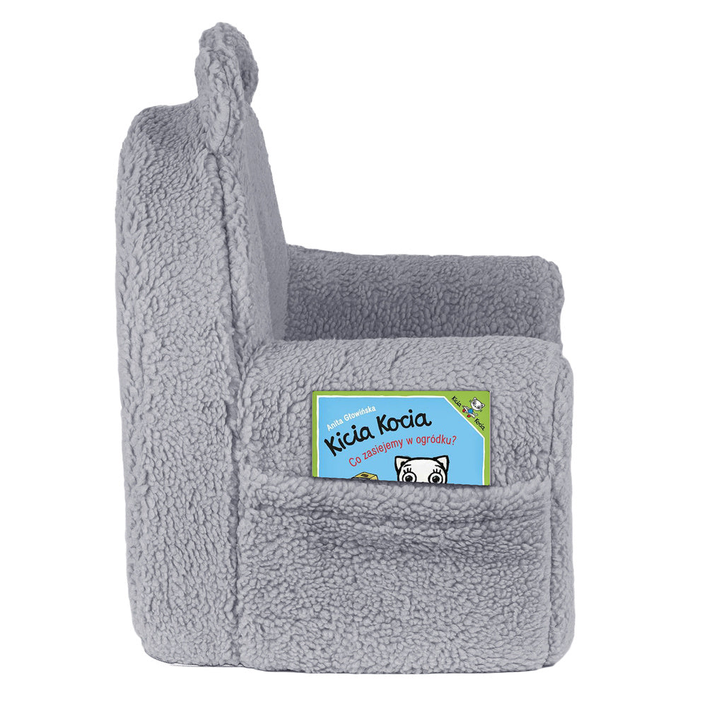 Personalizuotas putplasčio krėslas vaikams pilkas meškiukas - MiniKampas