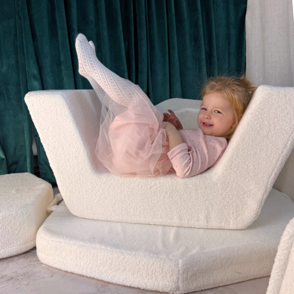 Personalizuota vaikiška sulankstoma sofa - smėlio spalvos