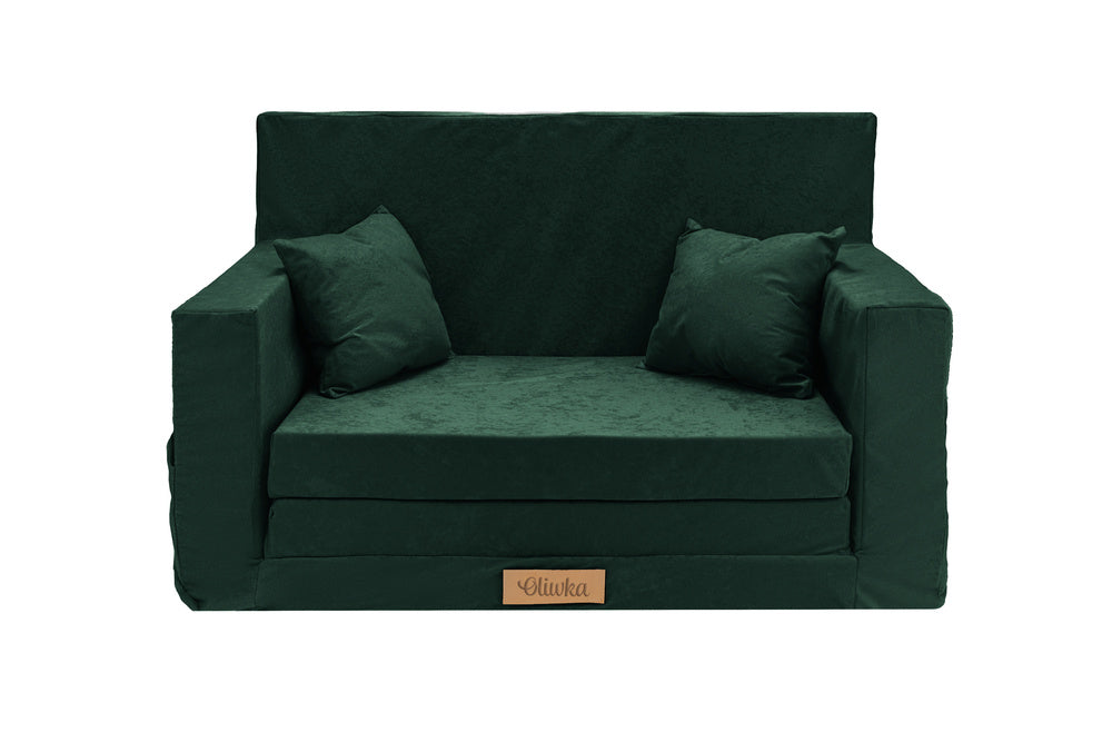 Personalizuota vaikiška sulankstoma sofa tamsiai žalia - MiniKampas