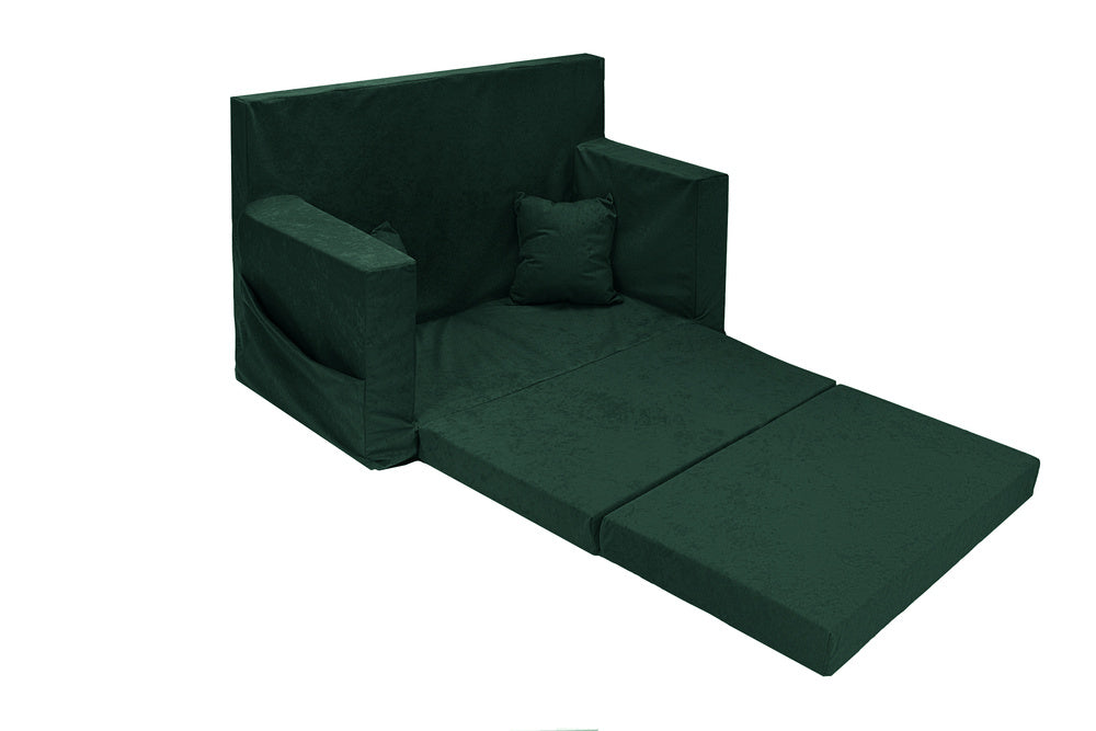 Personalizuota vaikiška sulankstoma sofa tamsiai žalia - MiniKampas