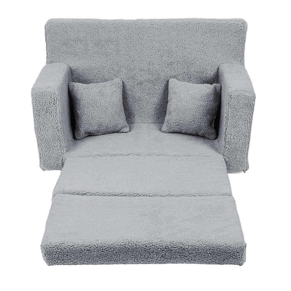 Personalizuota vaikiška sulankstoma sofa-lova meškiukas - pilka - MiniKampas