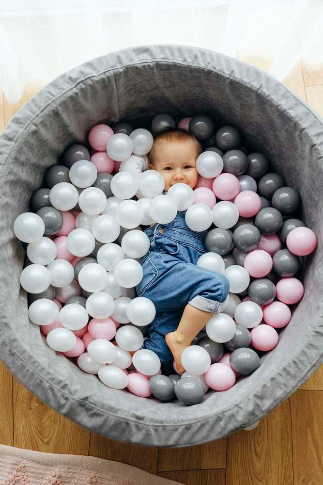 200 kamuoliukų rinkinys kamuoliukų baseinui, rausvos, tamsiai pilkos, perlinės spalvos - MiniKampas