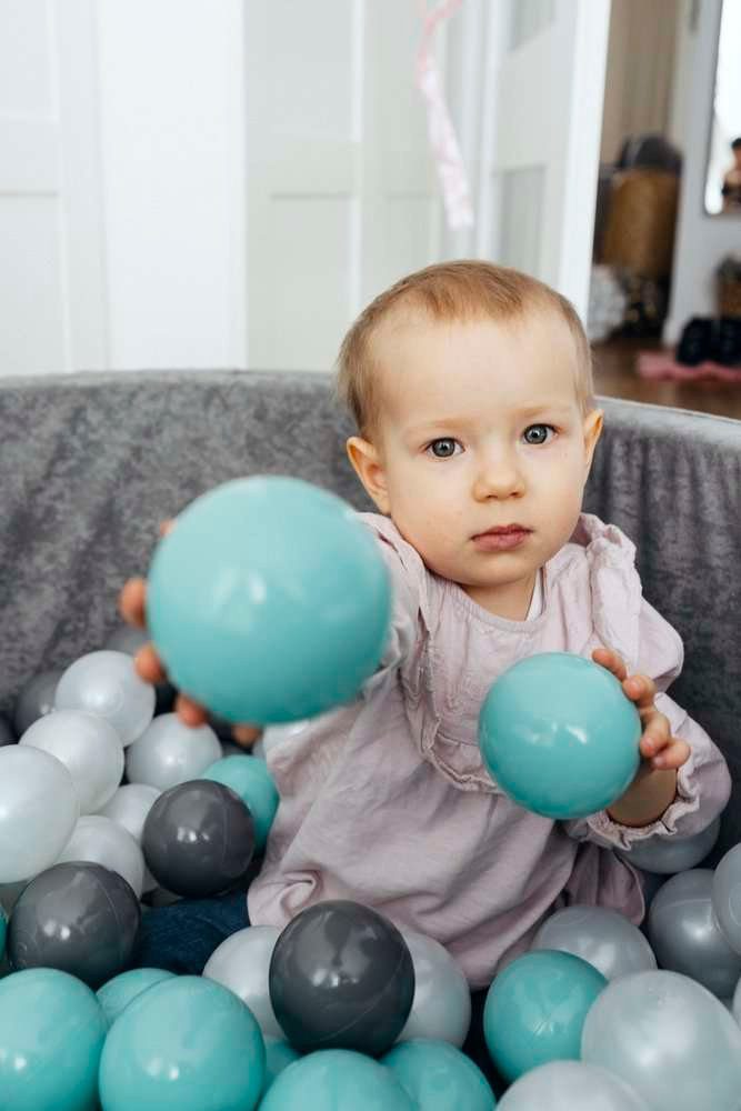 200 kamuoliukų rinkinys kamuoliukų baseinui, mėtinės tamsiai pilkos perlinės spalvos