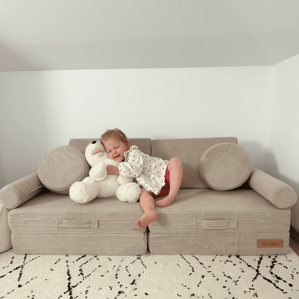 Modulinė putplasčio sofa vaikams žaidimams, smėlio spalvos, velvetas