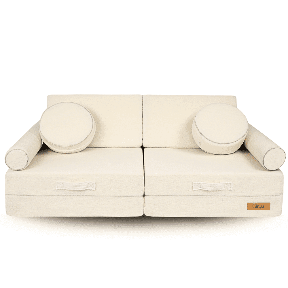 Sulankstoma personalizuota vaikiška putplasčio sofa, velvetas, šviesiai kreminė