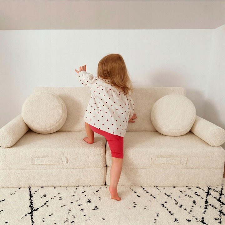 Sulankstoma personalizuota vaikiška putplasčio sofa, velvetas, šviesiai kreminė