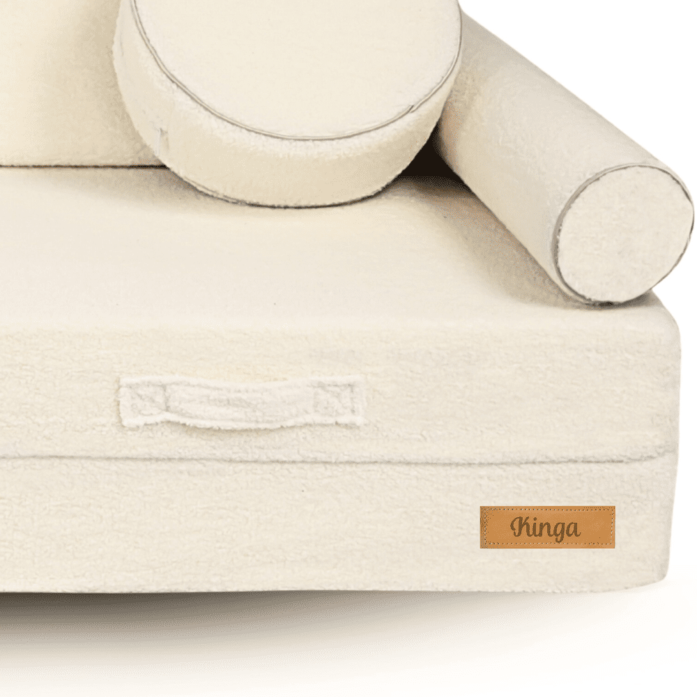 Sulankstoma personalizuota vaikiška putplasčio sofa, velvetas, šviesiai kreminė