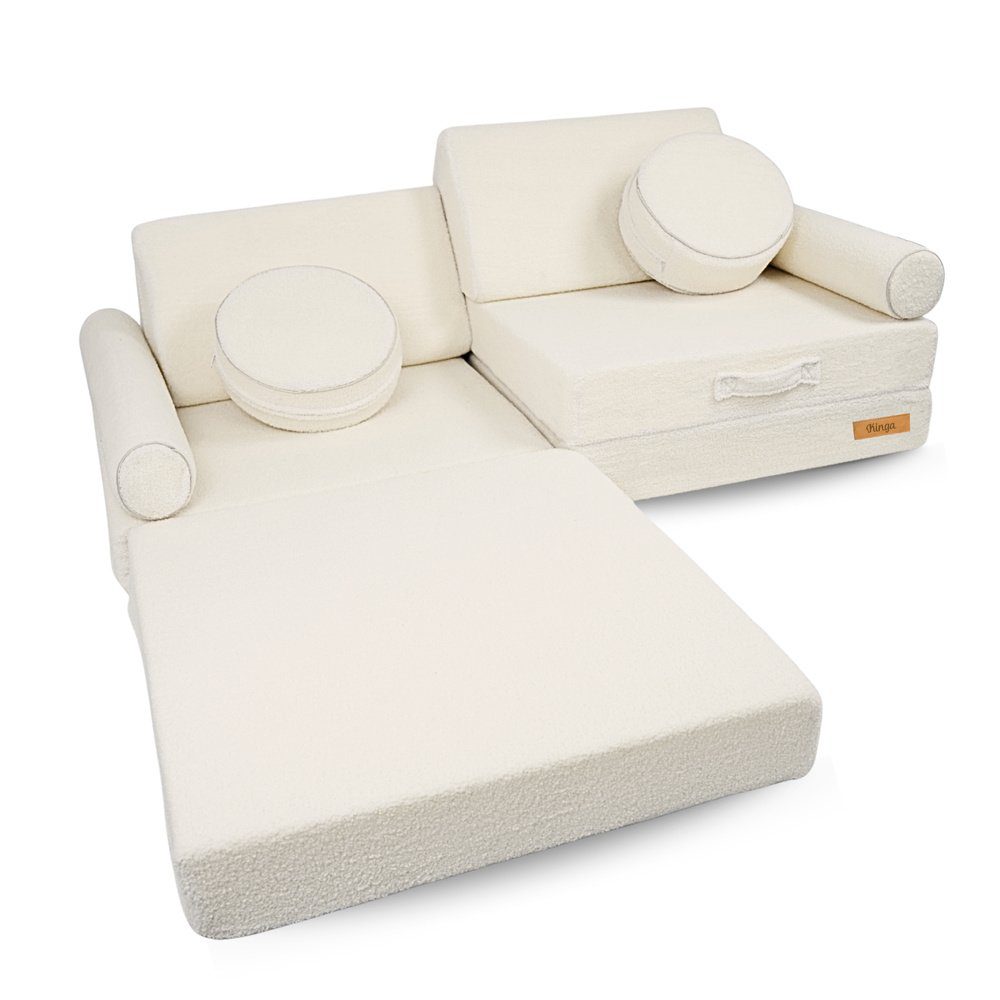 Sulankstoma personalizuota vaikiška putplasčio sofa, velvetas, šviesiai kreminė