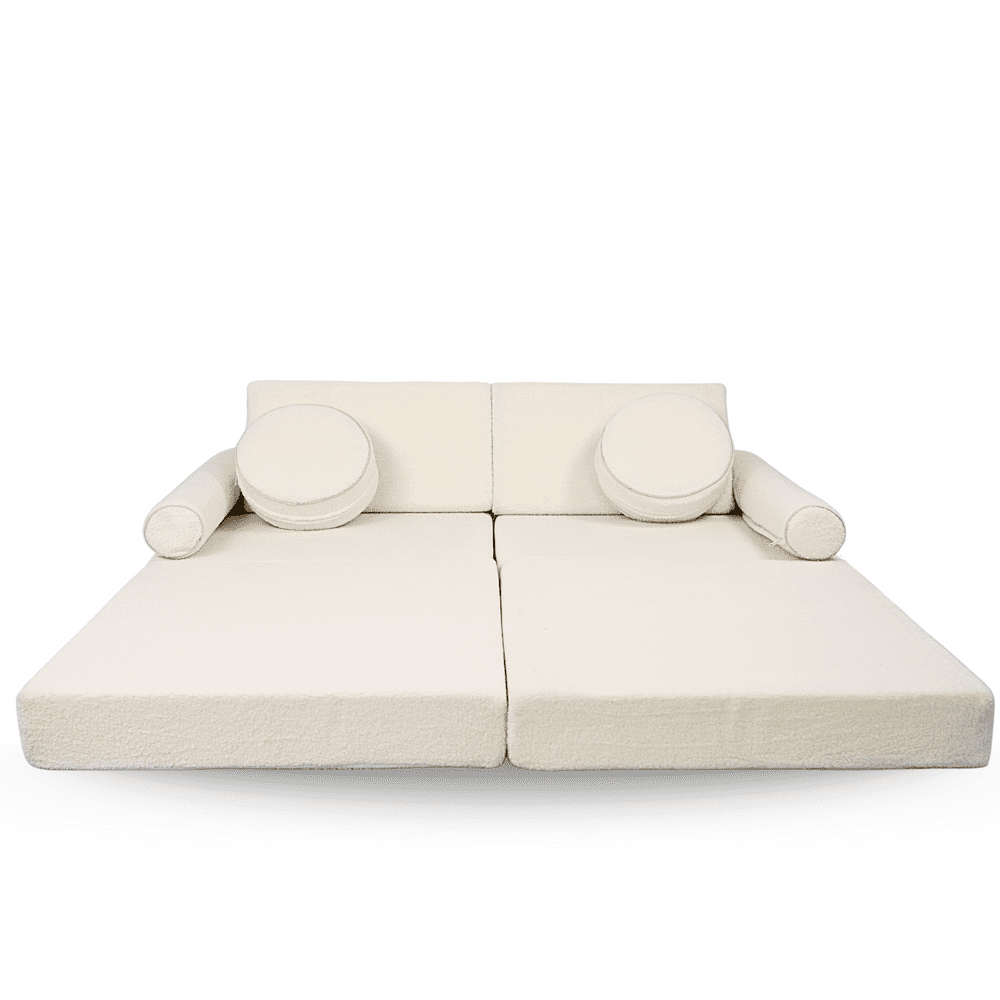 Sulankstoma personalizuota vaikiška putplasčio sofa, velvetas, šviesiai kreminė