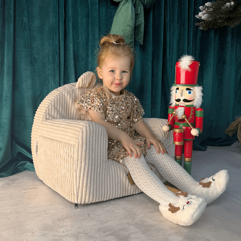 Asmeninė pilka ėriuko formos vaikiška kėdutė