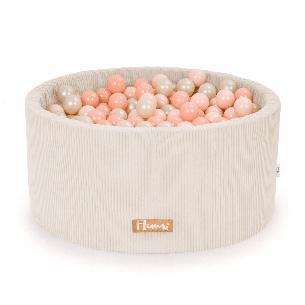 personalizuotas putplasčio kamuoliukų baseinas ŠVIESIAI KREMINIS VELDAS 200 kamuoliukų komplekte