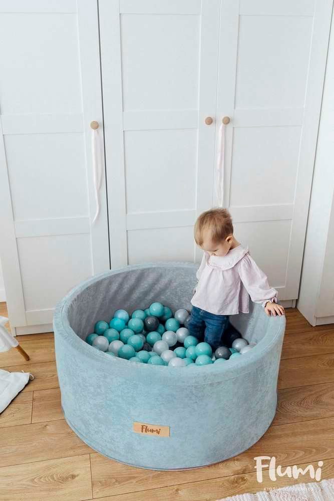 Personalizuotas putplasčio kamuoliukų baseinas MĖLYNAS 200 kamuoliukų komplekte