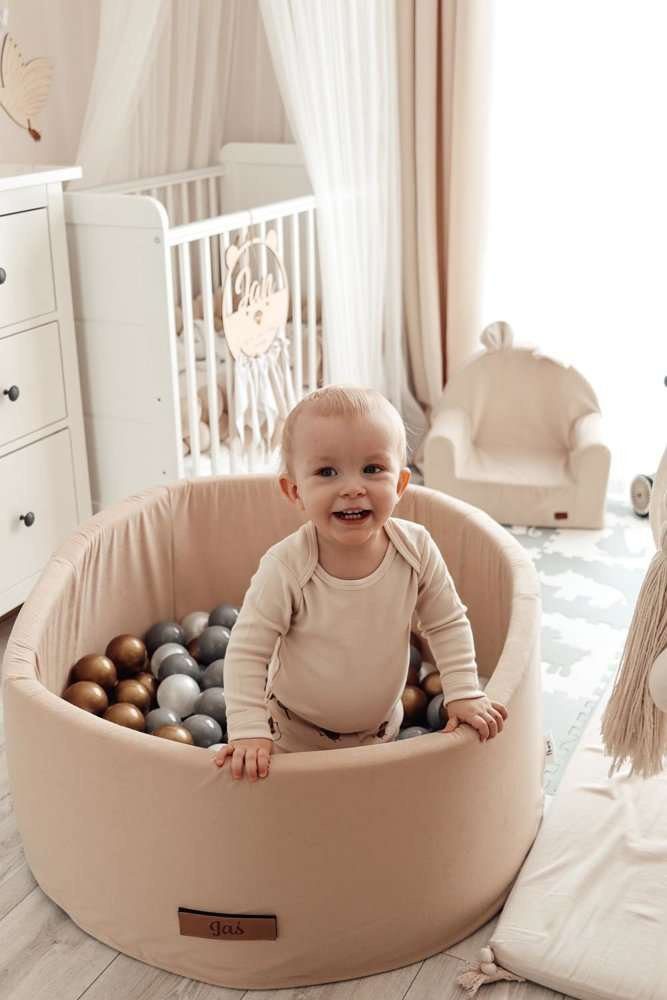 Personalizuotas putplasčio kamuoliukų baseinas ŠVIESIAI SMĖLIO SPALVOS – 200 kamuoliukų komplekte - Image 3