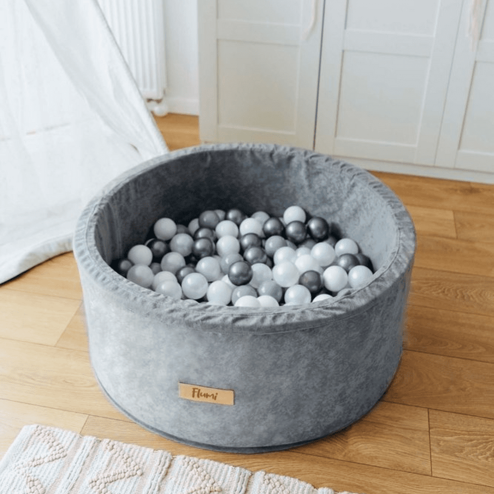 Personalizuotas putplasčio kamuoliukų baseinas PILKAS, 200 kamuoliukų komplekte