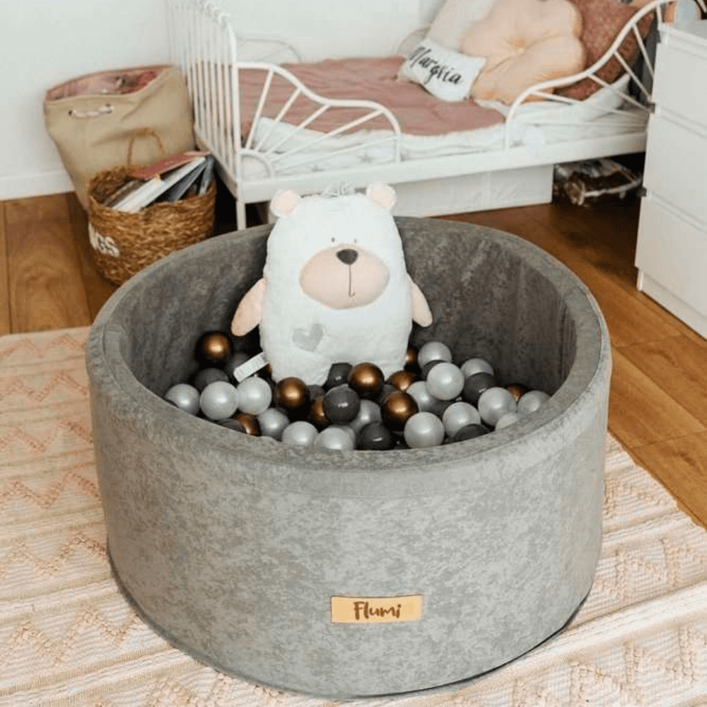 Personalizuotas putplasčio kamuoliukų baseinas PILKAS, 200 kamuoliukų komplekte