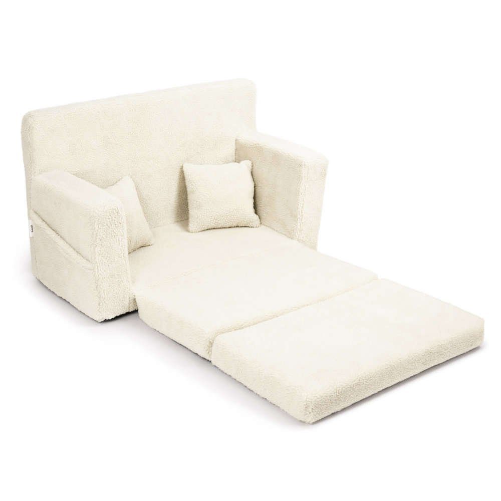 Sulankstoma personalizuota vaikiška putplasčio sofa, šviesios ėriuko spalvos