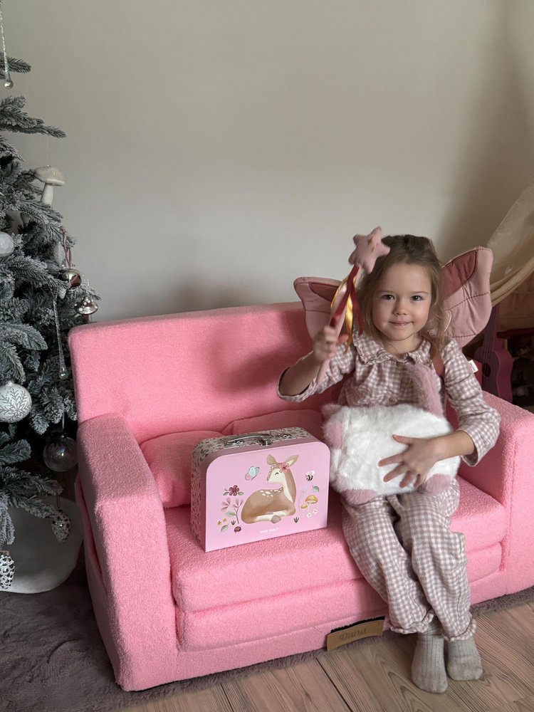 Sulankstoma personalizuota vaikiška putplasčio sofa, ėriuko rožinė