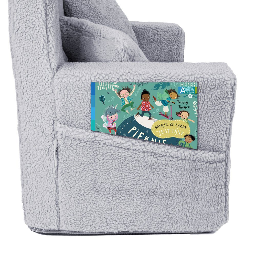 Sulankstoma personalizuota vaikų sofa iš putplasčio – pilka ėriena - Image 2