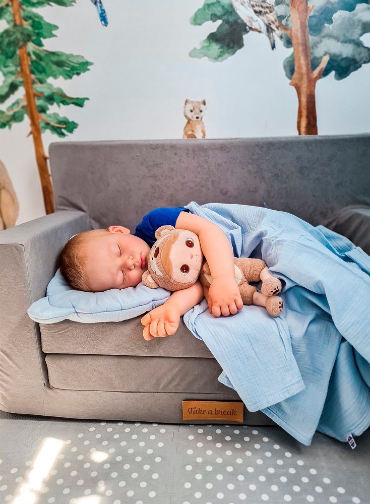 Sulankstoma personalizuota vaikų sofa iš putplasčio, pilkasis elnias