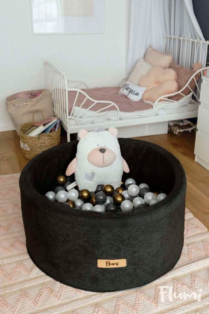 Personalizuotas putplasčio kamuoliukų baseinas, JUODA, 200 kamuoliukų, įskaičiuota