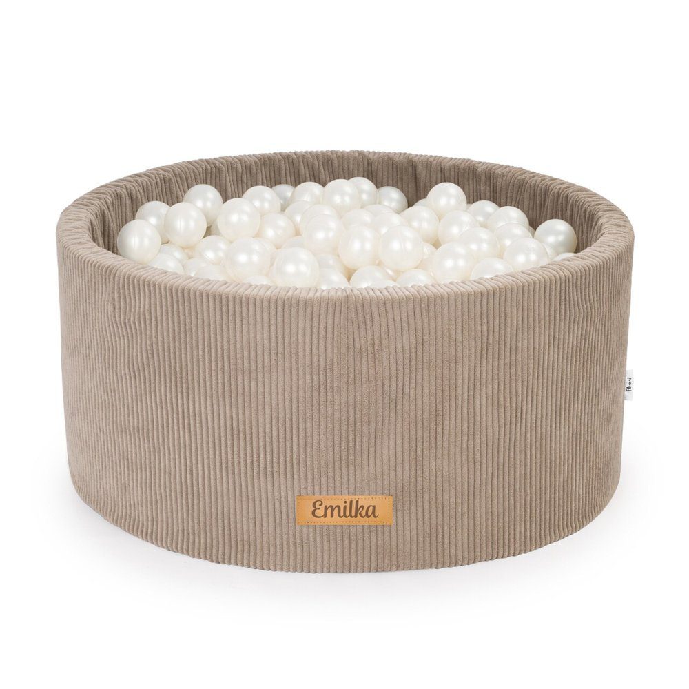 Personalizuotas putplasčio kamuoliukų baseinas smėlio spalvos velvetas – 200 kamuoliukų komplekte - Image 6